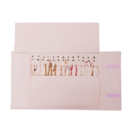 UnionPlus Velvet Travel Jewelry Roll Bag Organizer for Necklaces Only, Pink - color: Pink, size: Medium