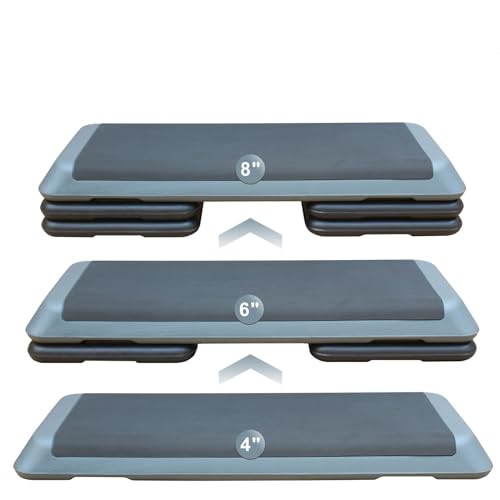 Adjustable Height Aerobic Step Platform with 4 Risers, Lightweight 11lbs Exercise Step Platform & Fitness Step with Non-Slip Surface for Workouts, Home, Gym and Fitness - color: Black+Gray