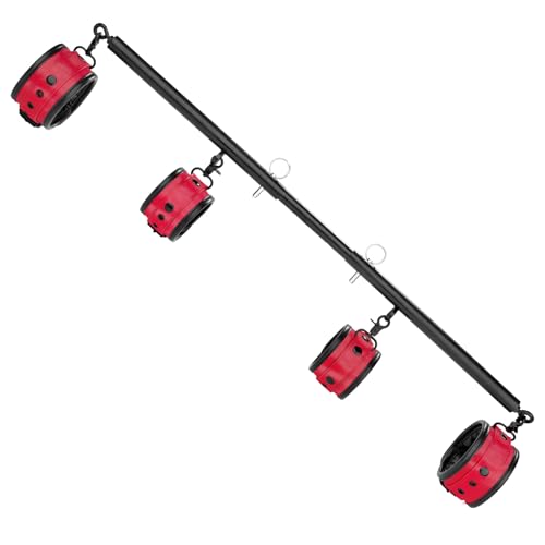 Spreader Bar Heavy Duty Stainless Steel Adjustable Bar with 4 pcs PU Cushioned Straps for Yoga, Pilates, Fitness Training, Home Gym Equipment and more. - color: Red