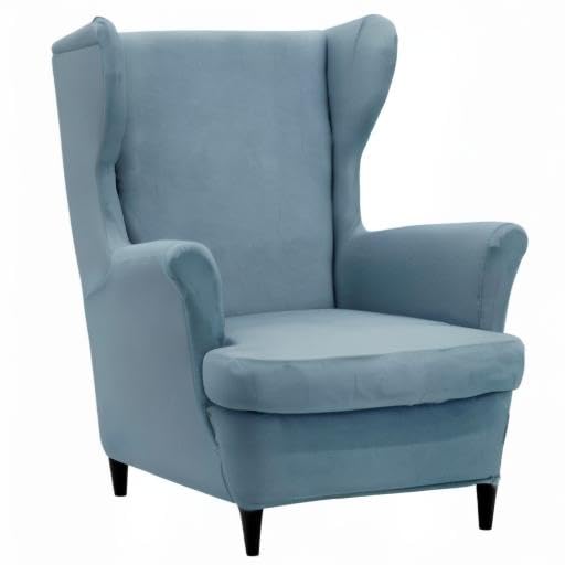 NILUOH Wingback Chair Cover 2-Piece Soft Stretch Wing Chair Slipcover Solid Color Armchair Sofa Couch Cover Furniture Protector with Elastic Bottom for Living Room Bedroom (Gray-Blue) - color: Gray-blue
