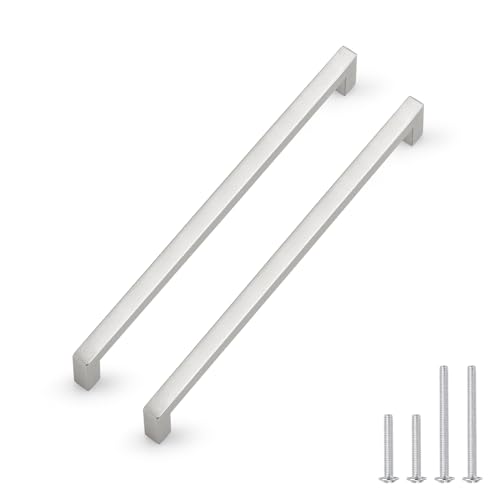 Probrico 5 Pack Hole Centers 10 inch Brushed Satin Nickel Cabinet Handles,Square Kitchen Drawer Pulls,Stainless Steel Dresser Pull Handle 10.5inch Length - color: Brushed Nickel, size: Hole Center: 256mm(10inch)