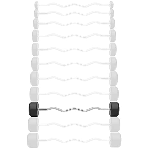 Philosophy Gym Rubber Fixed Barbell, Pre-Loaded Weight EZ Curl Bar for Strength Training & Weightlifting - style: 90 LB