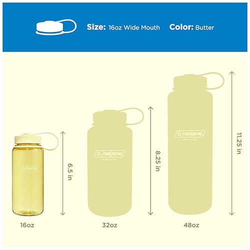 Nalgene 16 oz Wide Mouth Water Bottle | Slim Cup Holder Size, BPA-Free, Durable & Leak Proof, Lightweight Travel Bottle, Butter - color: Butter, size: 16 Ounces