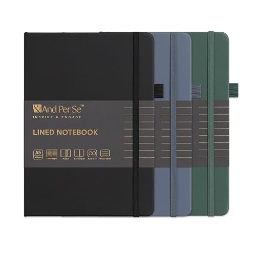 &And Per Se Lined Notebooks 3-Pack Gift Set, A5 Hardcover Journals, 160 Pages 100gsm Thick Paper, 3 Assorted Colors (Black, Blue, Green) - color: Black,Blue&Green, style: 3 Pack-Lined
