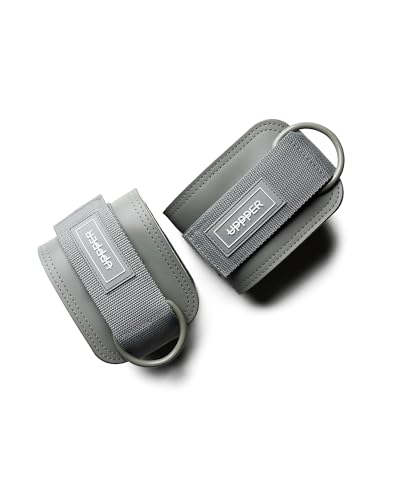 UPPPER Ankle Straps for Cable Machines (Pair) – Adjustable Padded Gym Cable Cuff Attachment, Double D-Ring, Premium Quality – Ideal for Kickbacks, Glute Workouts & Leg Exercises for Women & Men - color: Grey
