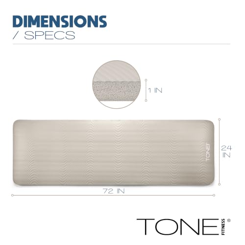 Tone Fitness 1-Inch Thick Yoga Mat | High-Density, Non-slip Exercise Mat with Carrying Strap for Yoga, Pilates, & Home Gym Workouts | Multiple Options - color: Gray, style: Wave
