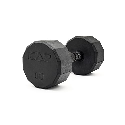 CAP Rubber Coated Dumbbell Weights, Free Weights for Home Gym Strength Training, Anti-Roll Hex Dumbbells with Black, Chrome & Comfort Grip Handles, Singles - size: 10 lb, style: 12-Sided - Black Handle