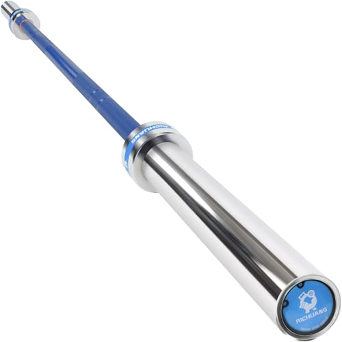 7ft Olympic Barbell 28mm 45lb – 500/700/1000LB Bar for Home Gym | Ceramic coated steel. Smooth spinning sleeves. Fits 2" plates. For snatch, clean and jerk, squats, deadlifts, bench press. - color: Silver-Blue-500LBS