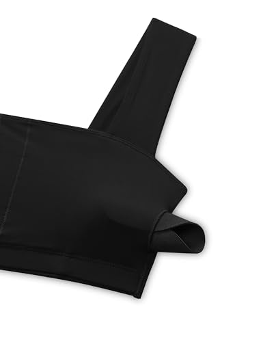 CRZ YOGA Butterluxe Wide Strap Sports Bras | Light Support, Removable Pads, Yoga, Extremely Soft, Square Neck, Front Split Line, for Women - color: Black, size: Medium