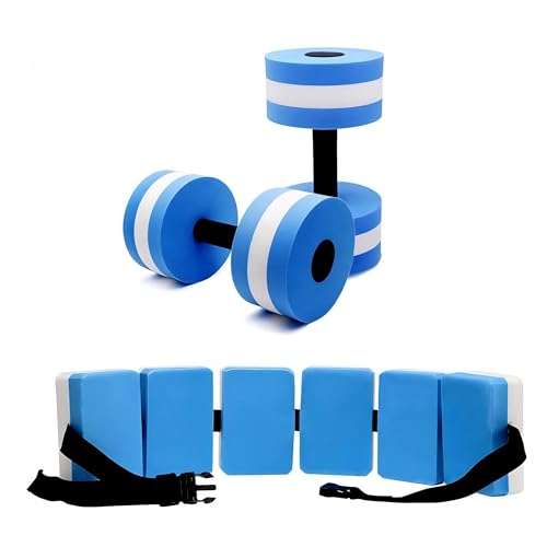 MANO Pool Weights for Water Exercise Sports Aquatic Water Dumbbells with Ankle Weights and Swimming Belt for Aqua Fitness Barbells Foam Hand Bars - Set of 2 - for Water Aerobics - style: dumbbell&belt
