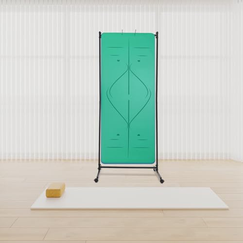 Yoga Mat Storage Rack, Black Freestanding Small Yoga Mat Storage Rack, Iron Commercial Yoga Mat Towl Organizer with Adjustable Hooks Rolling Castors, Yoga Mat holder Wall Mount for Home, Yoga Studio