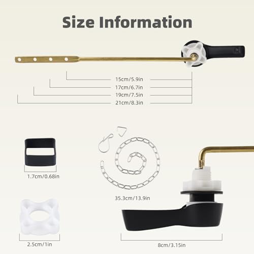 Universal Black Metal Toilet Handle Replacement, Solid Brass, Front Mount | Toilet Flush Handle Lever with Adjustable Stainless Steel Chain, Compatible with Kohler, American Standard, TOTO, Mansfield - color: Matte Black, style: Front Mount Design