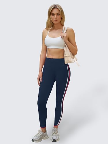 Aoysky Womens Buttery Soft Workout Leggings 25" Side Stripes High Waisted Full Length Yoga Leggings - color: Dark Blue, size: X-Large