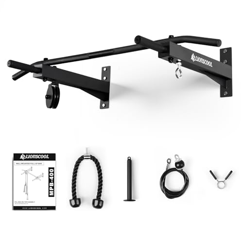 LIONSCOOL Multifunctional Wall Mounted Pull Up Bar with Pulley System, 48" and 16"/24" Multi-Grip Chin Up Bar, Cable Pulley Attachments Included, Perfect for Upper Body Workouts - size: 16"/24" APART