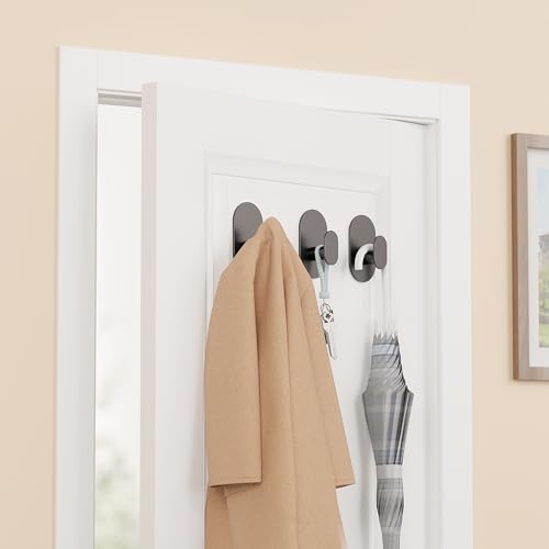 Aikzik Adhesive Hooks, 26LB Extra Strong Heavy Duty Wall Hooks for Hanging Coat, Robe, Towel, Dogs' Leads and Collars Stainless Steel Waterproof Stick on Bathroom/Shower, Door - 2 Pack (Matte Black) - color: Black-2