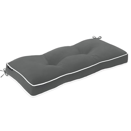 Favoyard Indoor/Outdoor Waterproof Bench Cushion, Dark Grey 36 x 14 inch | 3-Year Fade-Resistant Tufted Pad for Patio Garden Porch Swing Window Kitchen, Non-Slip Ties, High-Density Support, Piped Edge - color: Dark Grey, size: 36 x 14 In