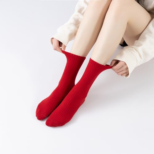Verdancy Yoga Pilates Socks with Grips for Women Striped Cushioned Non Slip Crew Socks for Barre Ballet Dance - color: Red