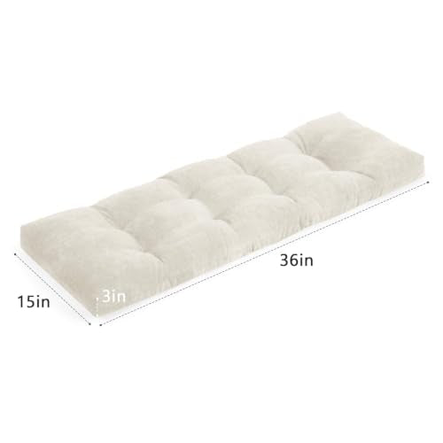 baibu 36 Inch Memory Foam Bench Cushion, Dual-Layer Patent Design Non-Slip Indoor Bench Cushion with Ties, 36x15x3Inch, White - color: White, size: 36x15x3 Inch (Pack of 1)