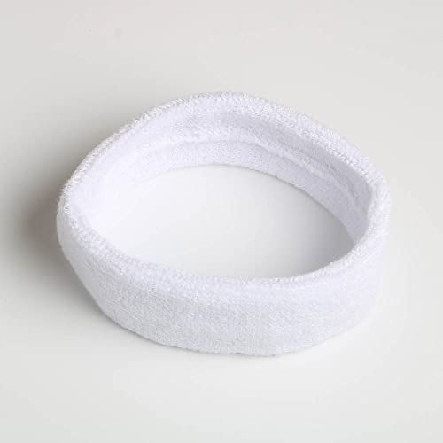 Cotton Sweatband Headbands,Pack of 12,Elastic Stretchy Sport Terry Cloth Sweat Bands,Yoga Workout Fitness Exercise Basketball Headband - color: 12pcs x white cotton sweatband headbands