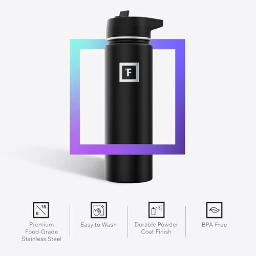 IRON °FLASK Camping & Hiking Hydration Flask with Straw, Wide Mouth Insulated Stainless Steel Sports Water Bottle - 40 oz Midnight Black | Insulated Stainless Steel Sports Water Bottle with Leakproof Straw Lid - BPA Free, Cold 24 Hrs, Sweat Free (Midnight