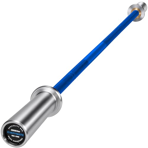 EVERYMATE 5LB Mini Barbell Bar Beginner Women Kid Barbell Total Body Workout Weighted Bar,for Strength Training, for Youth Children New Weightlifting - color: Sliver Sleeves Blue Bar, size: 10KG Junior Barbell
