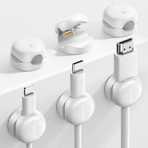 Lamicall 6 Pack Cable Management Clips, 1s Lock Spring Compact Cord Holder | 8mm Slot, Smaller, Space Saving, Nightstand Phone Charging Cord Holder, Adhesive Wire Organizer, Desk Office Accessories - color: White, size: 6Pack