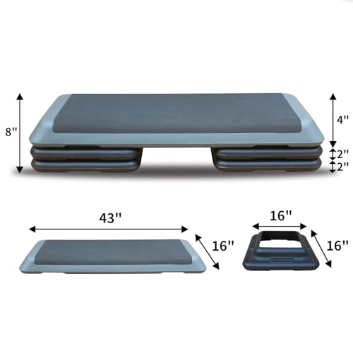 Adjustable Height Aerobic Step Platform with 4 Risers, Lightweight 11lbs Exercise Step Platform & Fitness Step with Non-Slip Surface for Workouts, Home, Gym and Fitness - color: Black+Gray