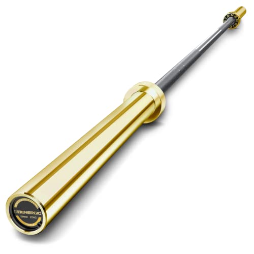 7FT Alloy Steel Olympic Barbell, 1500LB 45LB | 28mm knurled grip bar with needle bearings, chrome finish, 2-inch plate fit, and 1500LB capacity for heavy lifts - color: Black&Gold