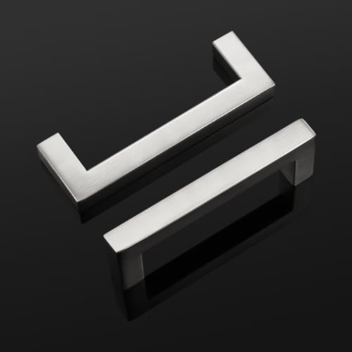 Probrico 5 Pack Hole Centers 3.5inch Square Kitchen Cabinet Pulls,Brushed Satin Nickel Dresser Handles, Stainless Steel Drawer Pull Handle for Cabinets 4inch Length - color: Brushed Nickel, size: Hole Center: 90mm(3.5inch)