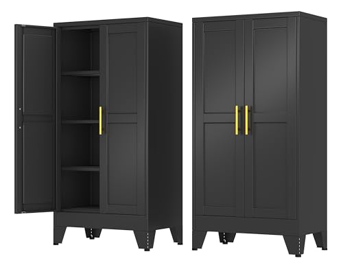 Metal Storage Cabinet with 2 Doors and 3 Adjustable Shelves - 47.2" Steel File Cabinet,Tool Cabinets for Office,Home,Garage,Gym,School,Bathroom,Kitchen(Black) - color: Black, size: 47.2H