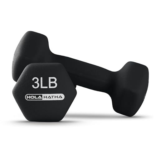 HolaHatha 1, 2 and 3 lb Neoprene Dumbbell Strength Training Weight Set with Rack - color: Black, size: 106 LB