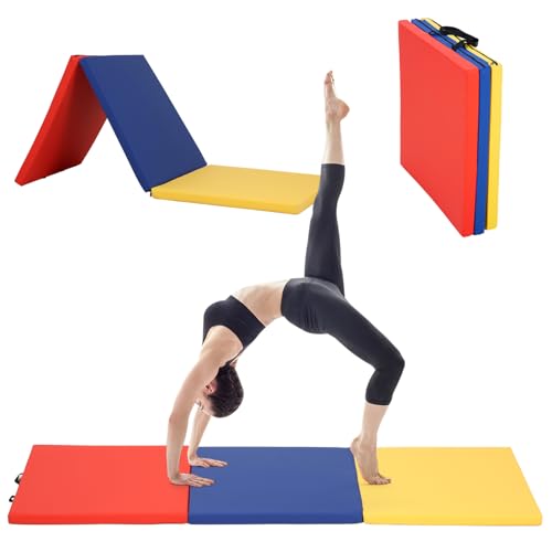 BLKMTY Gymnastics Mats - 2'x6' Folding Exercise & Yoga Mat with Carrying Handles for Kids' Tumbling & Home Gym - color: Multiple Colours