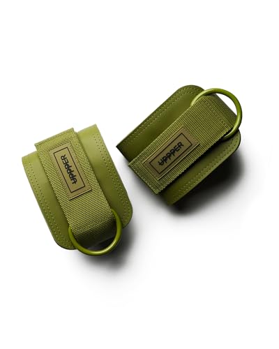 UPPPER Ankle Straps for Cable Machines (Pair) – Adjustable Padded Gym Cable Cuff Attachment, Double D-Ring, Premium Quality – Ideal for Kickbacks, Glute Workouts & Leg Exercises for Women & Men - color: Khaki