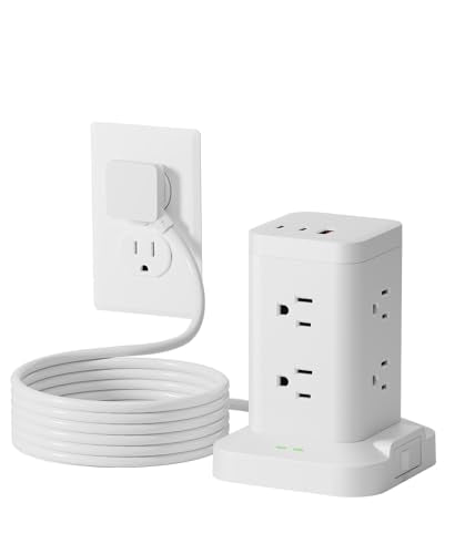 Power Strip Tower with Surge Protector 1800J, Fast Charging Tower PD20W USB-C Ports with 8 AC Outlets, Extension Cord for Home Office Dorm Room, White, 8FT - color: White, size: 8FT