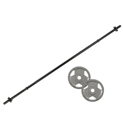 Fitvids 6FT Standard Barbell with Star Locks for Strength Training & Weightlifting, Black or Chrome - color: Jet-Black