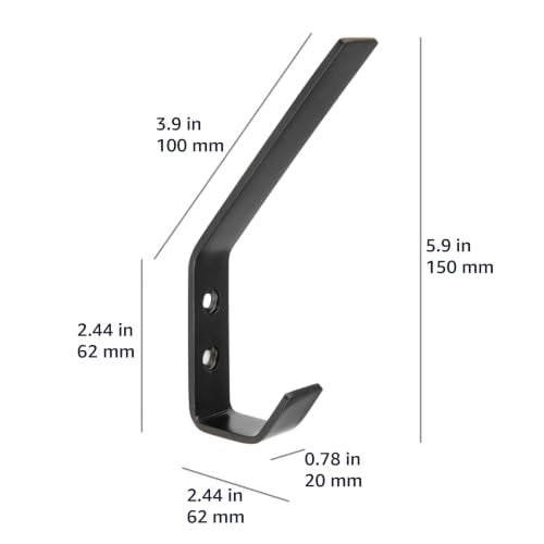 Amazon Basics Wall Mounted Modern Metal Drywall Coat Hooks - Flat Black, 5-Pack | Modern - style: Stainless Steel Double Prong