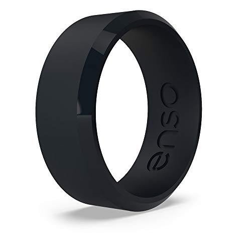 Enso Rings Bevel Classic Silicone Wedding Ring – Hypoallergenic Unisex Wedding Band – Comfortable Band for Active Lifestyle – 8mm Wide, 2.16mm Thick - color: Obsidian, size: 13