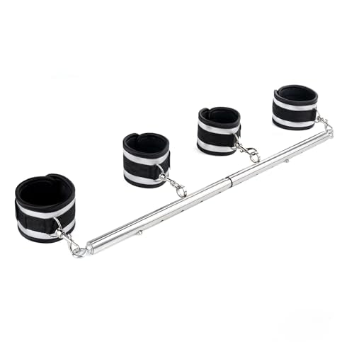 3 in 1 Heavy Duty Stainless Steel Expandable Spreader Bar with 4pcs PU Rose-Gold Adjustable Straps,Workout Bar for Home Gym Training Bar,Portable Detachable Pilates Kit - style: Silver+Silver PU Kit