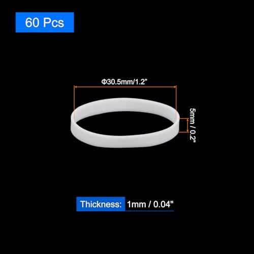 uxcell 60Pcs Silicone Rubber Bands, 5mm x 30.5mm Rubber Bands Rings Cable Ties Strong Elastic Bands Non-Slip for Cord Wrapping Bag Wraps, White - color: White, size: 5 x 30.5mm
