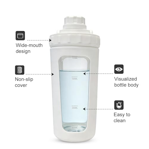 26oz Glass Protein Shaker Bottle, Stainless Steel Mixing Ball & Silicone Sleeve, Odorless, Leak-Proof, BPA-Free, Ideal for Smoothies & Workout Drinks(Frost White) - color: Frost White