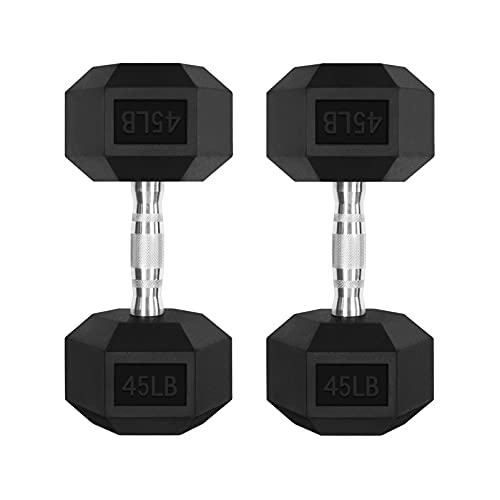 RitFit Rubber Coated Hex Dumbbell Set with Rack, 5-780LB for Home Gym Strength Training, Anti-Slip Knurled Handle, Hexagon Anti-Roll, Heavy-Duty Storage Rack - style: 2 X 45 LBS