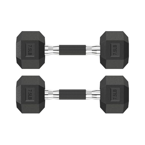 HANDBODE Rubber Encased Hex Dumbbell Pair, 2.5-65 lb | Non-Slip Handle Design for Secure & Comfortable Grip, Hand Weights for Strength Training, Fitness & Home Gym - size: 7.5 lb, Pair, style: Comfort Grip