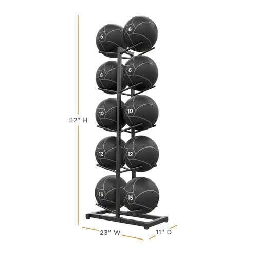 Power Systems Medicine Ball Storage Rack Only – Double Med Ball Tree Holds 10 Balls, Vertical Gym Organizer Stand for Home Gym, Fitness Studio & Commercial Equipment Storage, Black