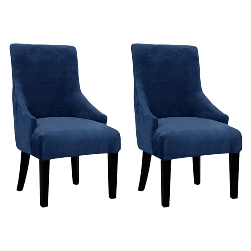Velvet Wingback Dining Chair Cover Soft Stretch Accent Chair Cover Slipcover Thick Plush Wing Back Chairs Covers Furniture Protect Washable Chairs Protector Covers for Dining Room (Deep Blue, 2) - color: Deep Blue