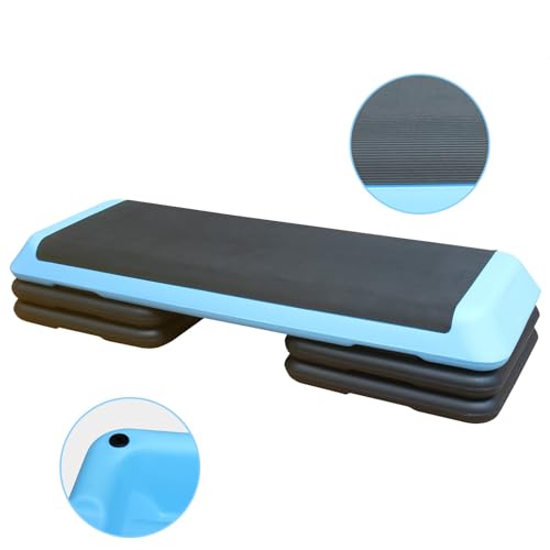 Adjustable Height Aerobic Step Platform with 4 Risers, Lightweight 11lbs Exercise Step Platform & Fitness Step with Non-Slip Surface for Workouts, Home, Gym and Fitness - color: Black+Blue