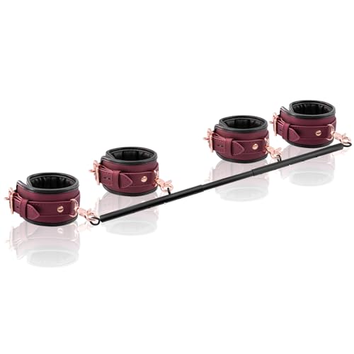 Spreader Bar Heavy Duty Stainless Steel Adjustable Bar with 4 pcs PU Cushioned Straps for Yoga, Pilates, Fitness Training, Home Gym Equipment and more. - color: Wine Red