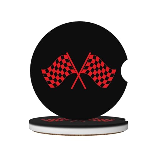 Racing Flags Race Car Coasters for Cup Holders, 2 Pack Absorbent Ceramic Drink Cup Coaster for Women Men, Auto Interior Accessories - color: T16