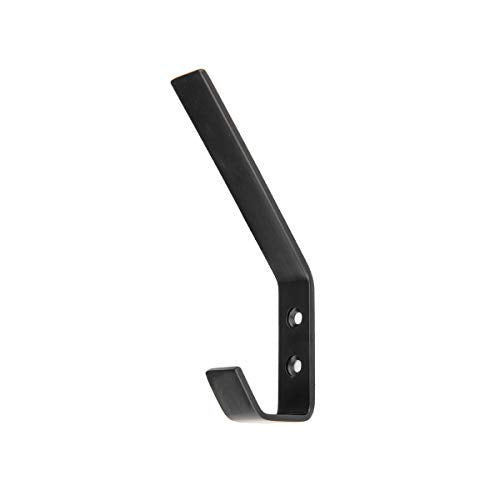 Amazon Basics Wall Mounted Modern Metal Drywall Coat Hooks - Flat Black, 5-Pack | Modern - style: Stainless Steel Double Prong