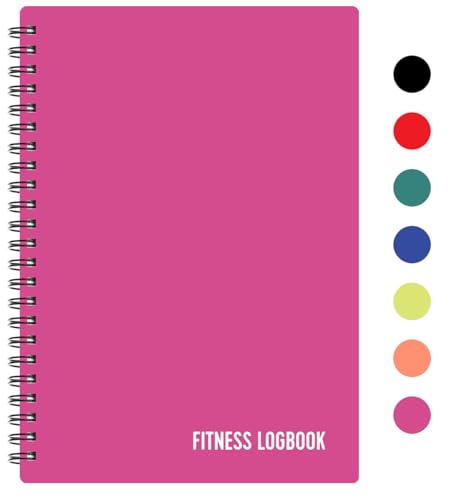 Fitness Logbook (Pink) - A5 Undated Workout Journal For Men & Women - Plastic Cover & Thick Paper - Planner Log Book To Track Weight Loss, Muscle Gain, Gym Exercise, Bodybuilding Progress - style: Pink Plastic