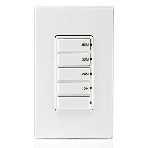 Leviton Countdown Switch for bathroom household lights, 10-20-30-60 min, Neutral Wire Required, 20A, 1HP/16A Fan/Motor, Single Pole, Multi-Way or Multi-Timer, DT260-1LW, White - style: 10-20-30-60 min Neutral Wire Required